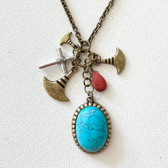 Cross Turquoise Charms Pendant Necklace - Picture 2 of 2